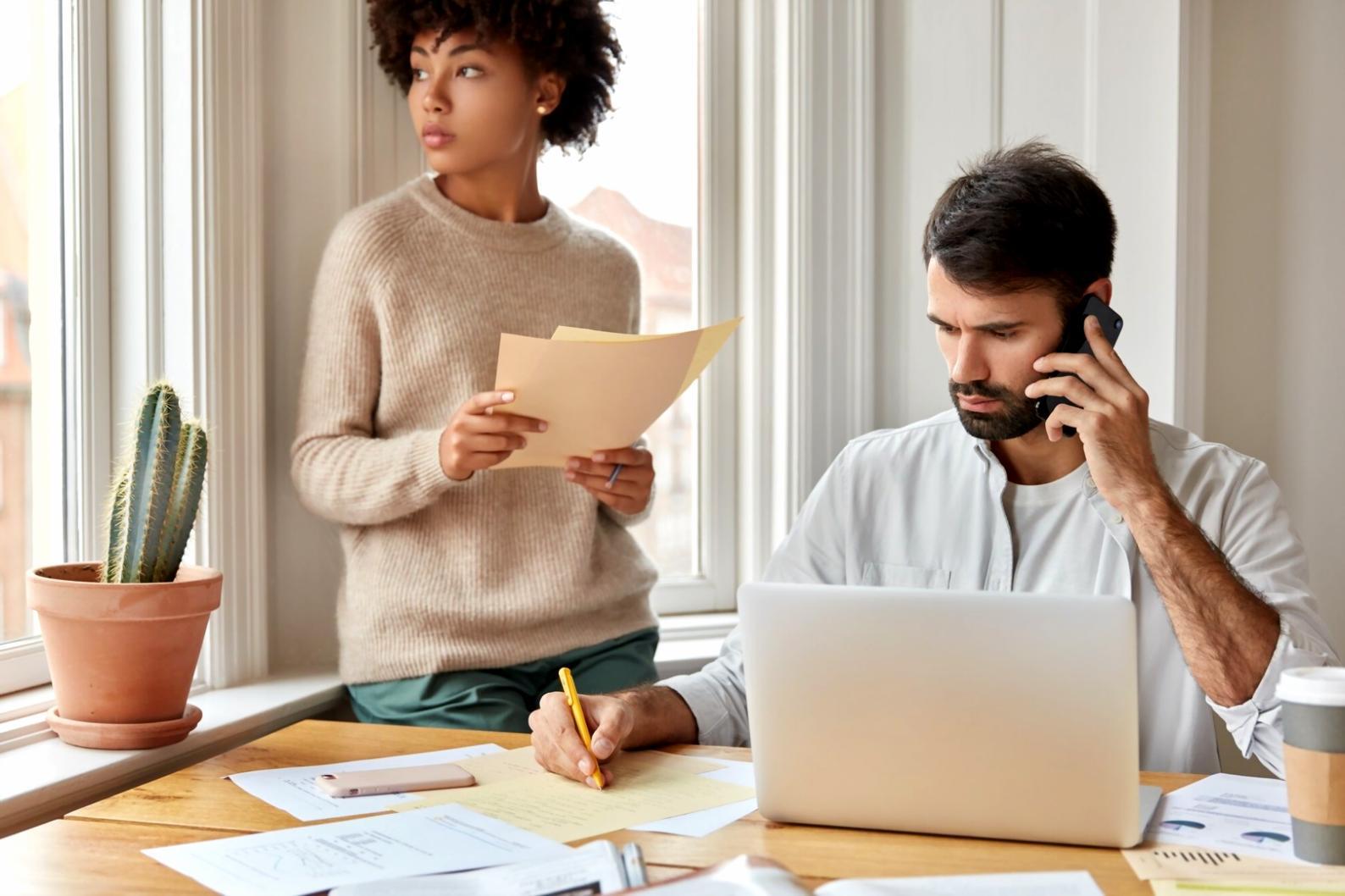 Financial planning workspace with charts and calculator
